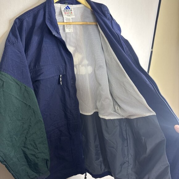 Adidas 90s Crinkle Nylon Colorblock Windbreaker Jacket Blue Big Logo Men L - Picture 6 of 8